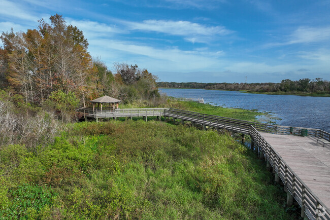 The boardwalk and fishing area in Forest City is open from sunrise to sunset.
