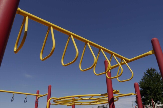 The climbing rings on the playground at Highland Elementary School.