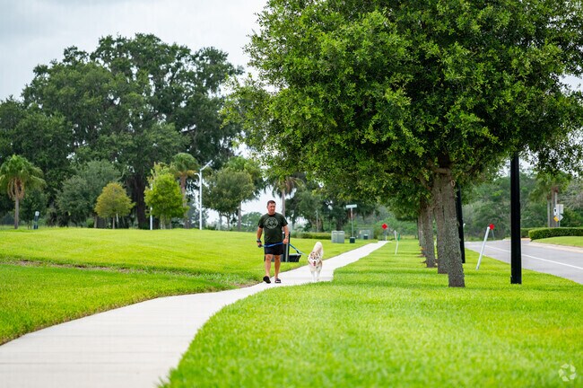 Residents and four-legged friends in Mirada stretch their legs along the sidewalks.