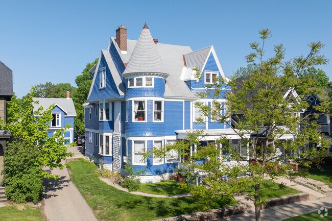 Large and colorful Victorian style homes are common on the edges of Midtown Grand Rapids.