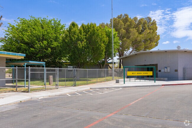 West Boron School provides mature shade trees to offset the summertime heat.