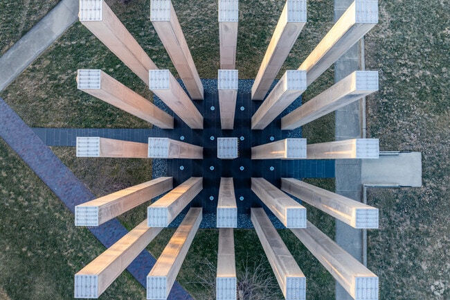 The Limestone Pillars at veterans memorial features inscribed pillars with letters between soldiers and loved ones.