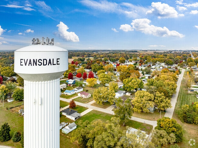 The Evansdale water tower stands near major highways for easy visibility.