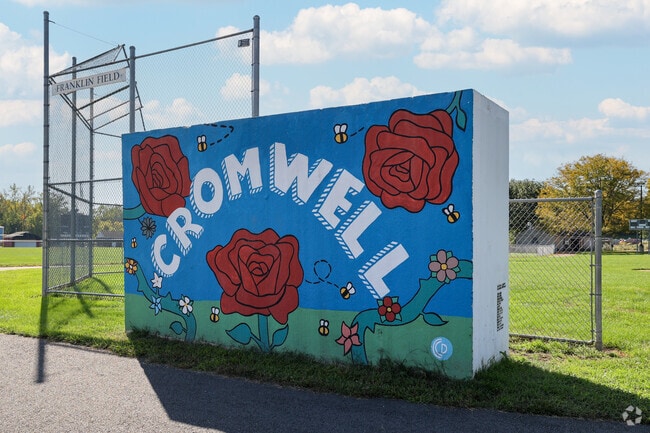 Beautiful murals adorn the dugouts at the baseball field at Pierson Park in Cromwell.