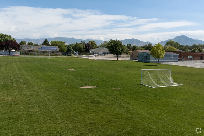 Green soccer fields at Horizon Elementary School.