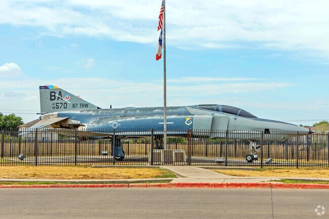 This airforce plane sits just outside the Veteran's stadium at Del Valle High School.