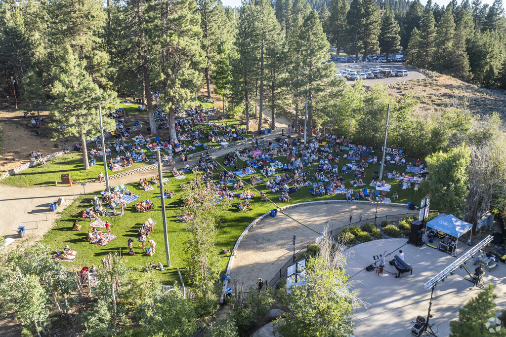 An aerial view of Truckee Music in the Park located at the Truckee amphitheater in Jorger Ranch.