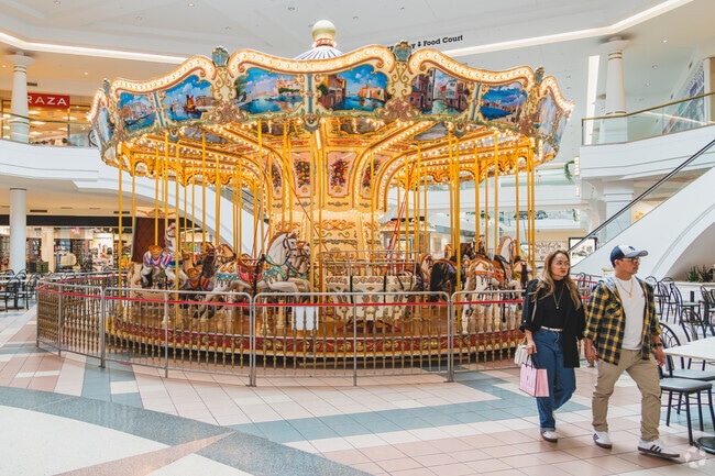 Memorial Park residents enjoy Glenwood Square Mall's merry-go-round in the food court.