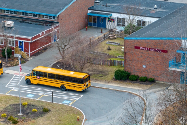 The bus pickup area at the Dutile Elementary School in Billerica, MA.