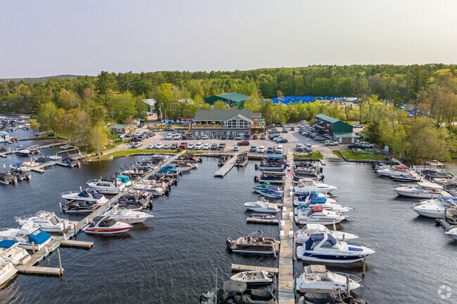 Aerial view of the Naples Marina on Naples Marina Lane in Naples, Maine.