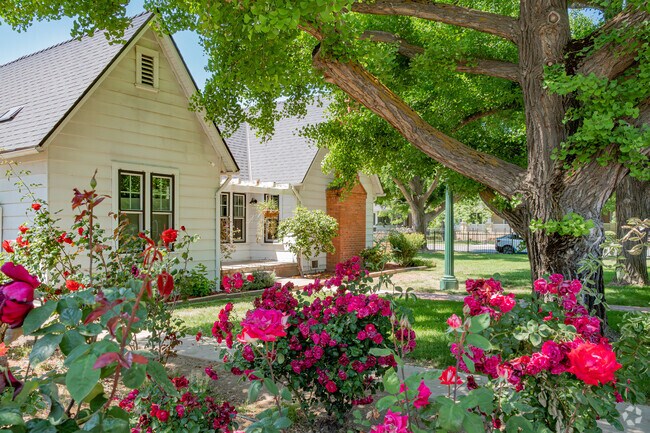 A rose garden is featured at this home in the historic district of the Oval.