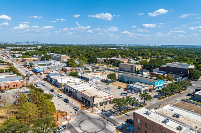 Aerial view of the Irving's Main Street Historic District.