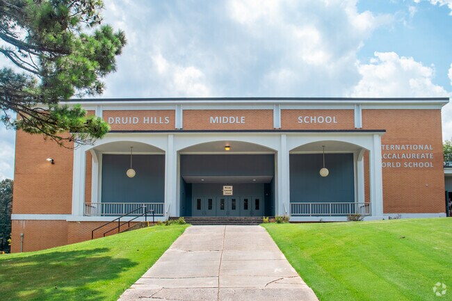 Druid Hills Middle School has a large campus in a residential area.