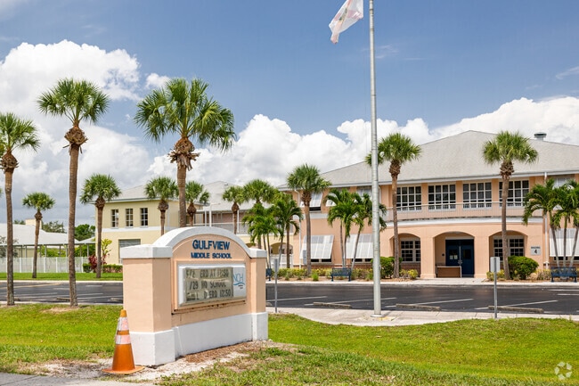 Gulfview Middle School in Naples has a large sign welcoming students in front of the entrance.