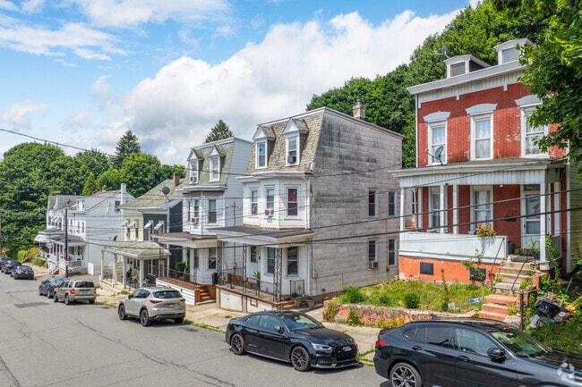 Single family and row homes are mixed along the residential streets of Lawtons Hill.