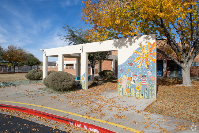 Art is on display at the entrance of Kyrene De La Mariposa Elementary in Tempe.