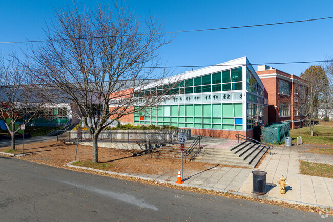 Beecher School's front entrance.