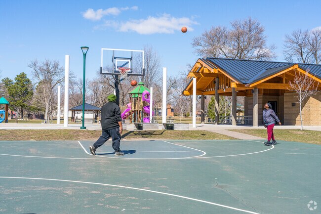 Burnes Park has many features such as a basketball court.