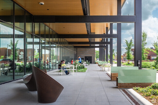Relax and read a book on the patio at the Columbus Community Building.
