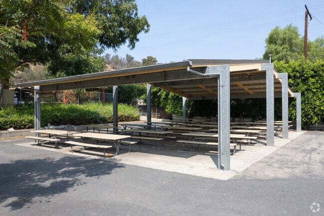 Lunch tables in Dorris Place Elementary School
