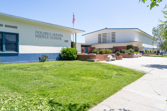 The modern architecture of Dolores Huerta Middle School stands as a beacon of learning, designed to inspire curiosity and creativity in every student.