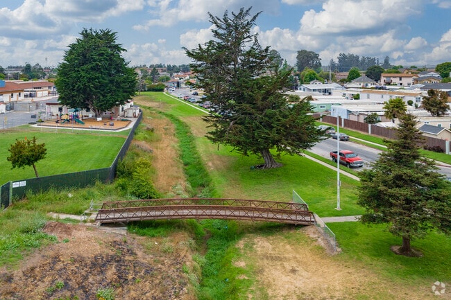 Bolsa Knolls, in Salinas, CA has some nice green spaces this one with a bridge even.