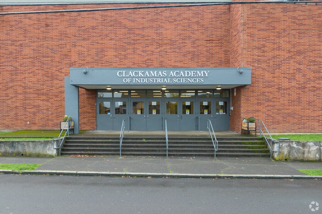 The main entrance to the Clackamas Academy of Industrial Sciences is on 12th St in Oregon City.