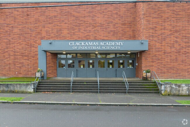 The main entrance to the Clackamas Academy of Industrial Sciences is on 12th St in Oregon City.