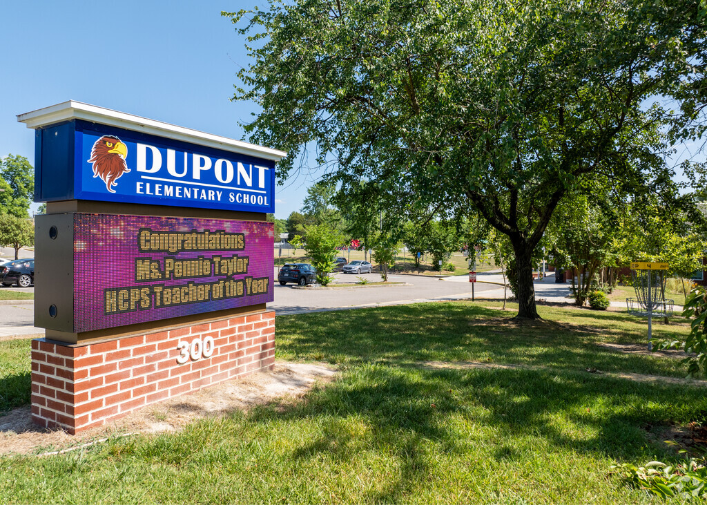 The entrance sign to Dupont Elementary School.
