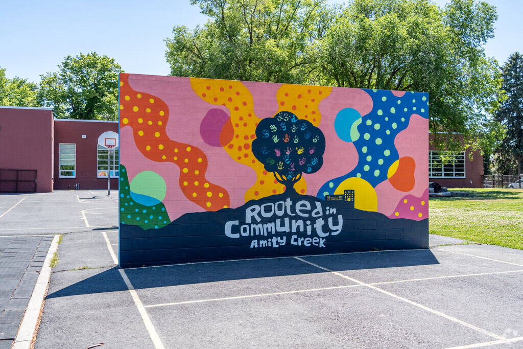 Amity Creek Elementary School has colorful artwork around the campus in Bend, Oregon.