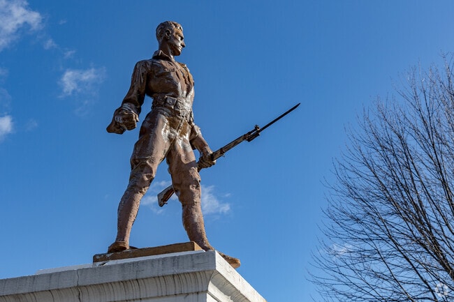 The Soldier's Monument in Suffern honors local veterans with a timeless tribute in the village's center.