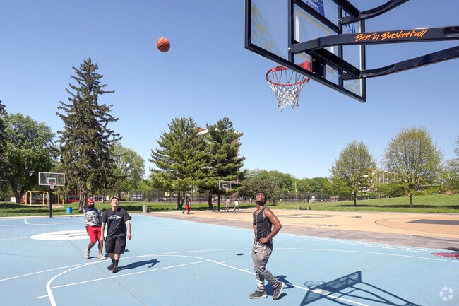 Tarkington Park in the Meridian Kessler neighborhood has various amenities including basketball.