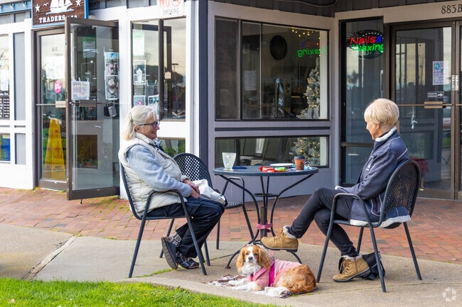 Friends meet at the local cafes in Harbor Bay's commercial area.