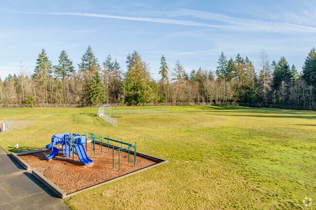 Views from above of playground and fields at Crestwood Elementary School.