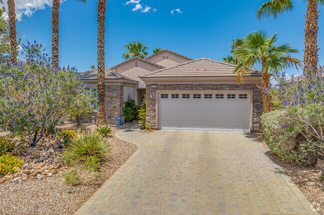 A contemporary, Spanish-style home with two car garage in Solera at Anthem, a Las Vegas suburb.