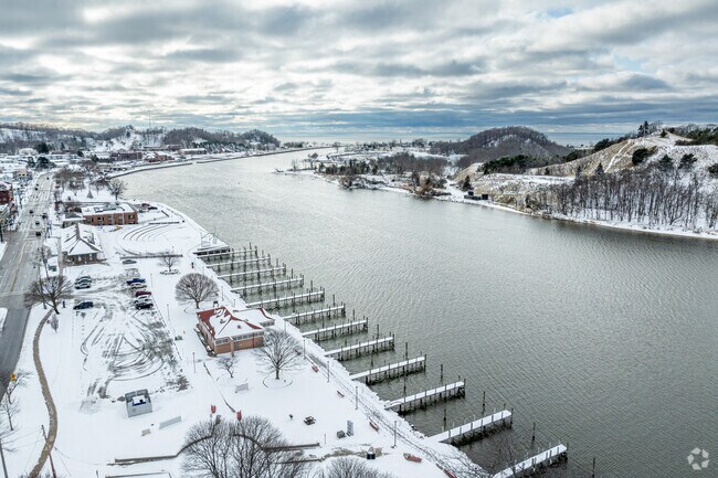 The Grand River leads into the vast waters of Lake Michigan in Grand Haven.