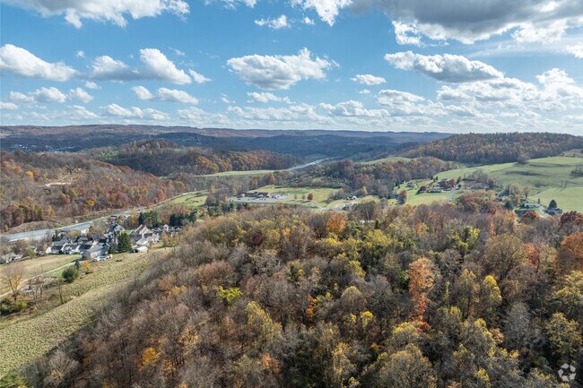 The South Hills neighborhood has areas of green space and trees in this hilly area.