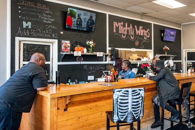 Get tast wings or Detroit's biggest waffles at Mighty Wing Shop in nearby Greenfield.