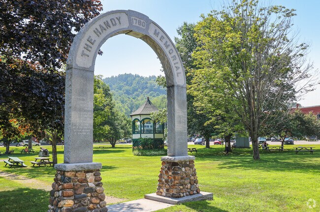 A stone archway welcomes visitors to South Royalton’s Town Green.