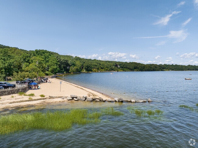 Enjoy waterfront views at Laurel Hollow’s private beach near the Village Hall.
