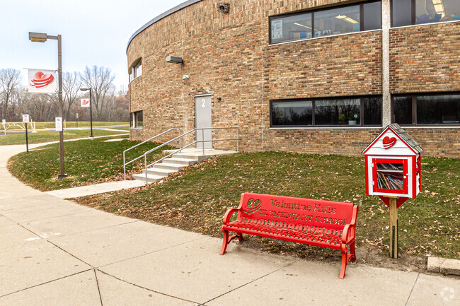 Students waiting to be picked up can read a book from the Little Free Library.