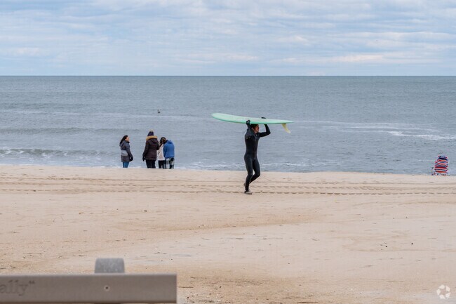 Belmar Beach near Lake Como is a popular destination for surfers.
