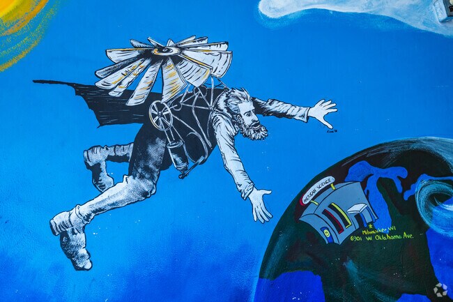 A mural at American Science & Surplus in the River Bend Neighborhood.