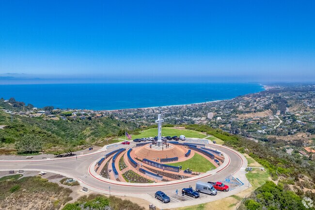 An elevated view of Mt. Soledad National Veterans Memorial shows its breathtaking views.