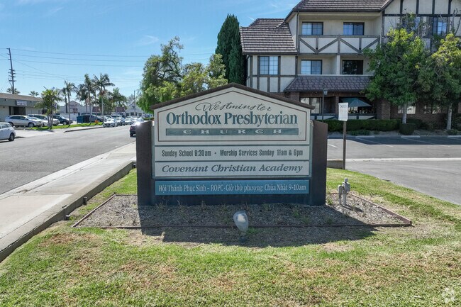 Covenant Christian Academy's sign greets students as they enter.
