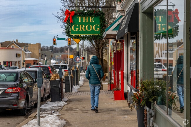 Lancaster Avenue in Bryn Mawr features a walkable corridor lined with boutique shops, fine dining, and historic architecture.