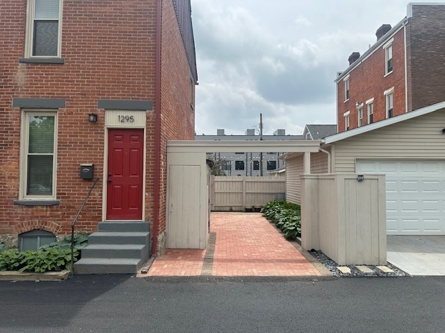 front door and parking patio