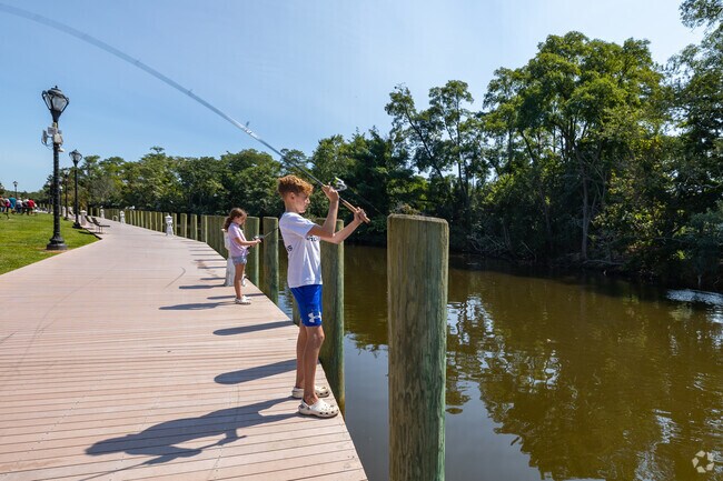The Riverwalk in Riverhead is popular for a stroll or fishing activities.