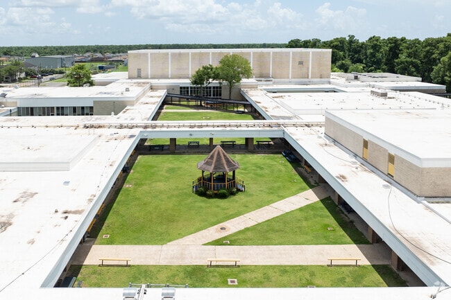 L.W. Higgins High School students can mingle in the schools open courtyards.