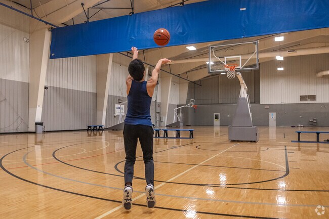 Practice your shot on the indoor basketball courts at McMillen Park community center.